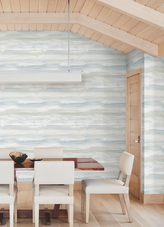 On The Horizon Blue & Yellow Textured Stripes Wallpaper - York AG2010