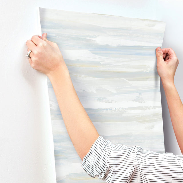 On The Horizon Blue & Yellow Textured Stripes Wallpaper - York AG2010