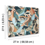 Fauvist Flock Coral & Aqua Wallpaper with Abstract Birds Motif - York AG2016