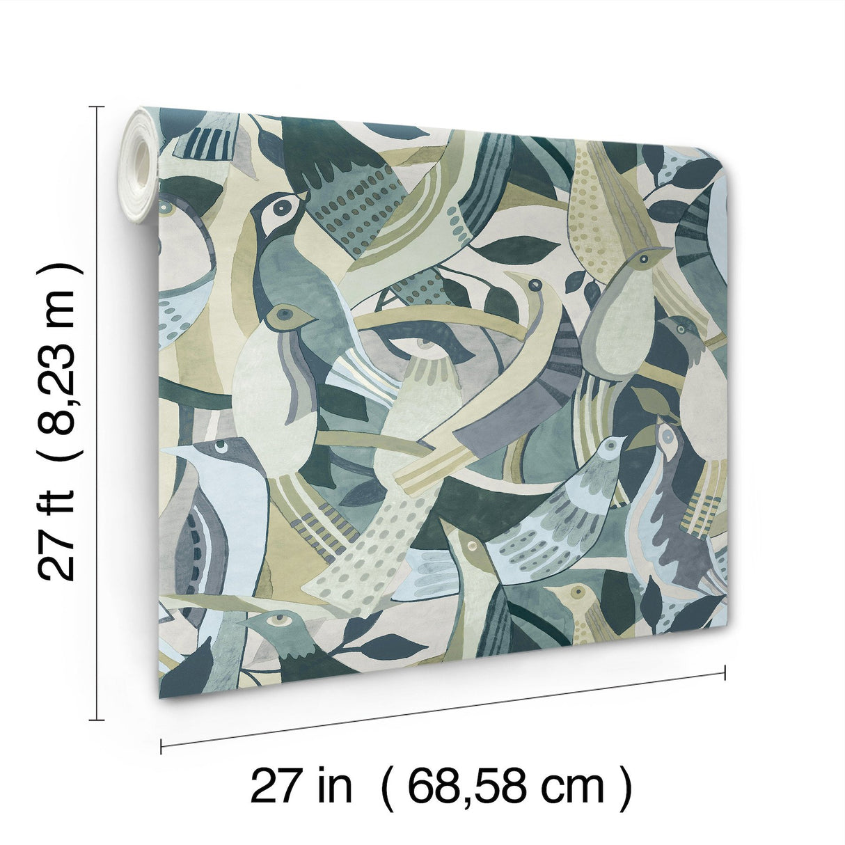 Fauvist Flock Green Wallpaper with Eclectic Animal/Bird Motif - York AG2017