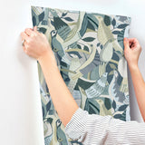 Fauvist Flock Green Wallpaper with Eclectic Animal/Bird Motif - York AG2017