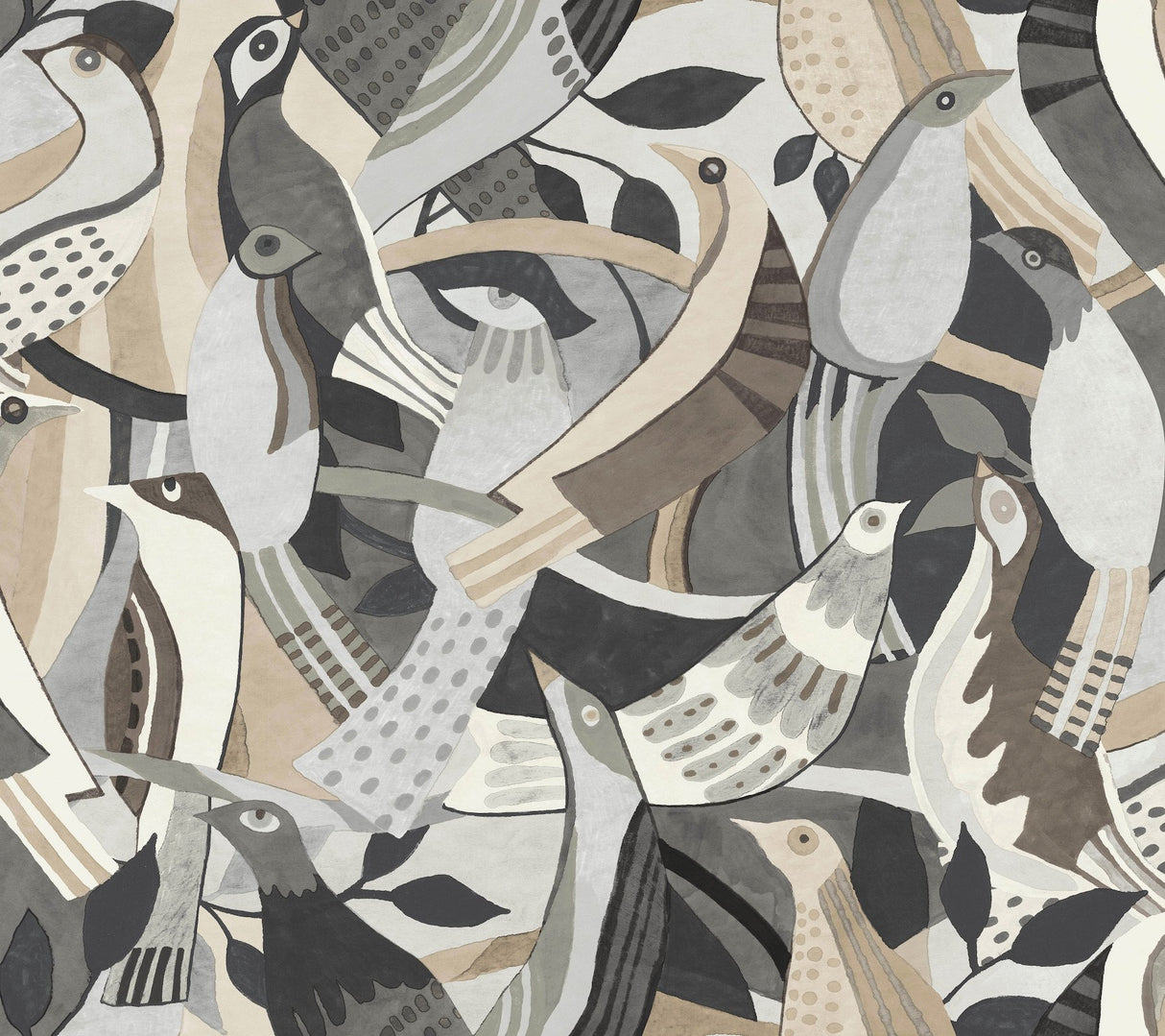 Fauvist Flock Neutral Wallpaper with Eclectic Animal/Bird Pattern - York AG2018