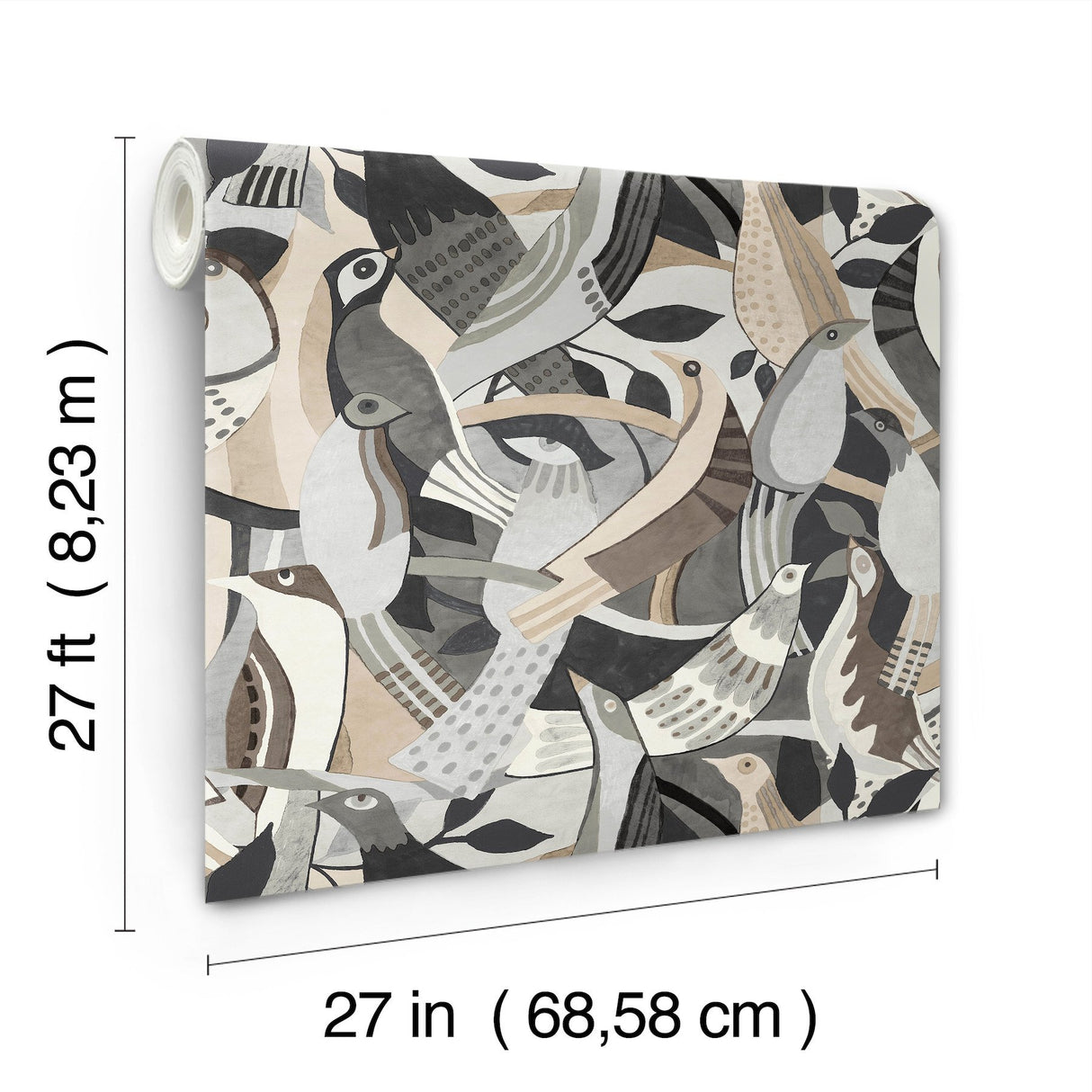 Fauvist Flock Neutral Wallpaper with Eclectic Animal/Bird Pattern - York AG2018