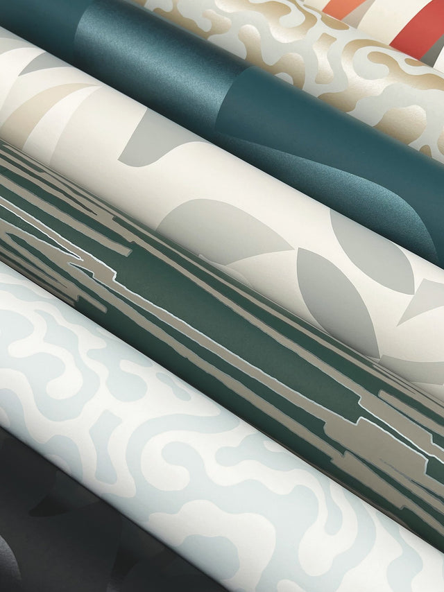 Nebulous Cloud Almond & Metallic Wallpaper with Modern Geometric Motif - York AG2021