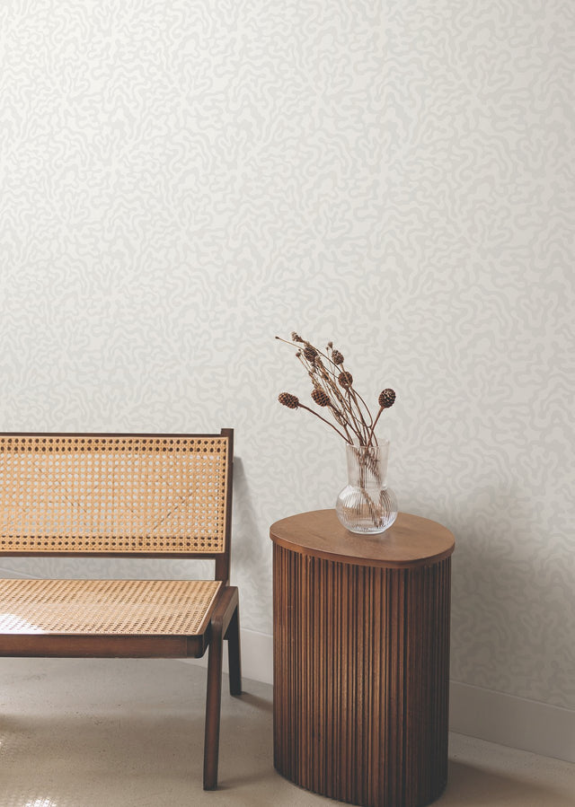 Nebulous Cloud Almond & Metallic Wallpaper with Modern Geometric Motif - York AG2021