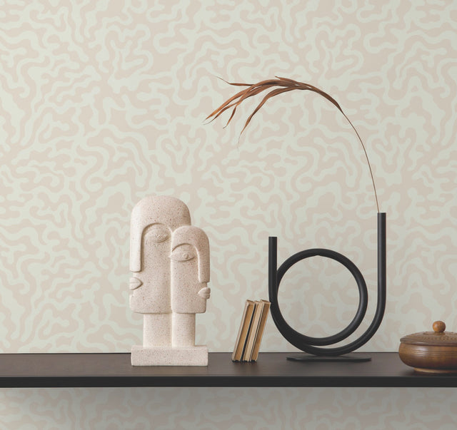Nebulous Cloud Almond & Metallic Wallpaper with Modern Geometric Motif - York AG2021