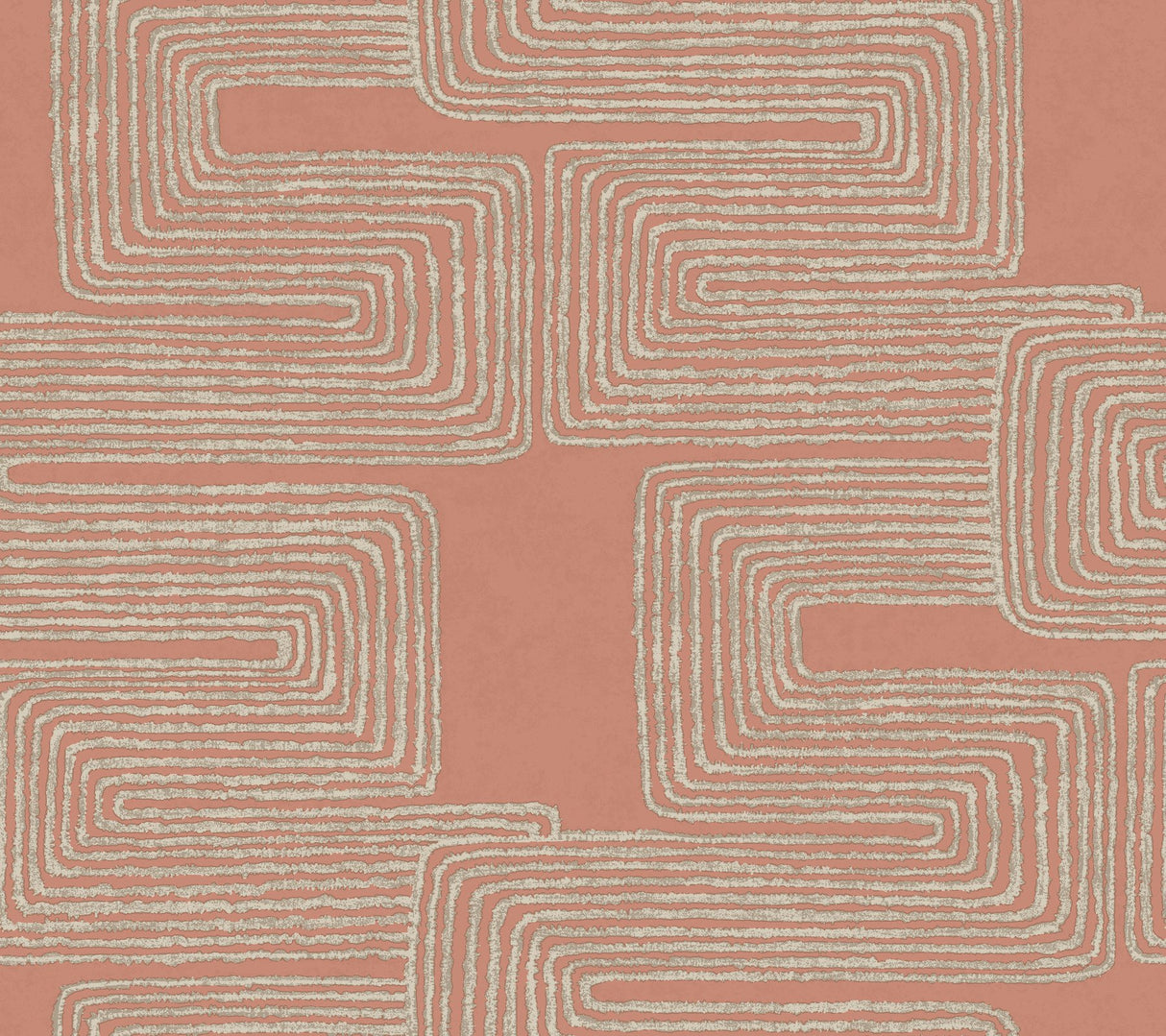 Zulu Thread Coral & Glint Wallpaper with Metallic Bohemian Geometric Pattern - York AG2031