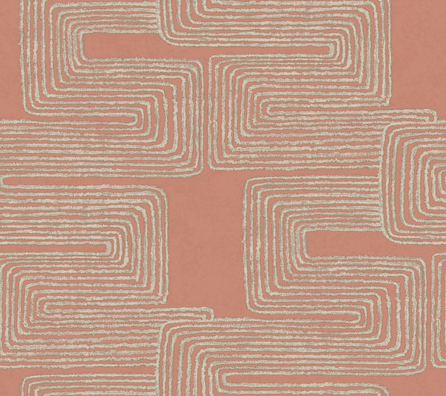 Zulu Thread Coral & Glint Wallpaper with Metallic Bohemian Geometric Pattern - York AG2031SAM