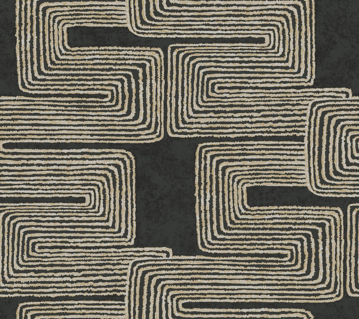 Zulu Thread Black & Gold Metallic Bohemian Wallpaper - York AG2032