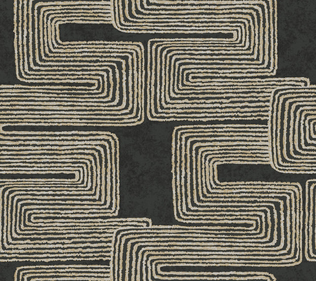 Zulu Thread Black & Gold Metallic Bohemian Wallpaper - York AG2032