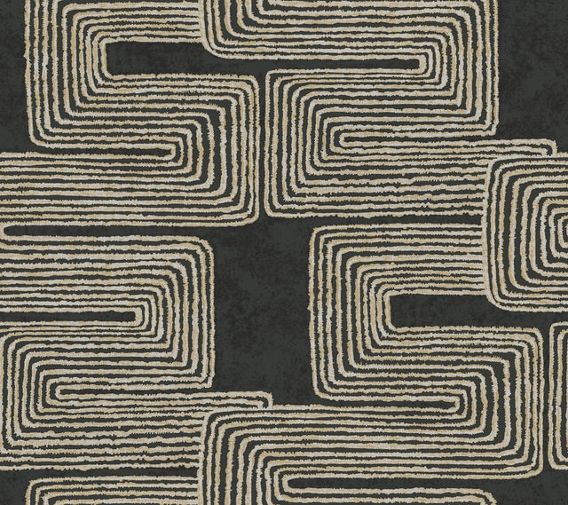 Zulu Thread Black & Gold Metallic Bohemian Wallpaper - York AG2032SAM