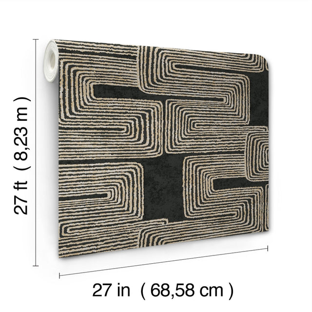 Zulu Thread Black & Gold Metallic Bohemian Wallpaper - York AG2032SAM