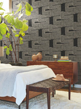 Zulu Thread Black & Gold Metallic Bohemian Wallpaper - York AG2032