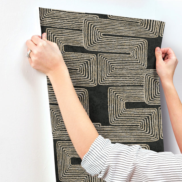 Zulu Thread Black & Gold Metallic Bohemian Wallpaper - York AG2032