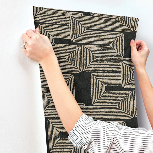 Zulu Thread Black & Gold Metallic Bohemian Wallpaper - York AG2032SAM