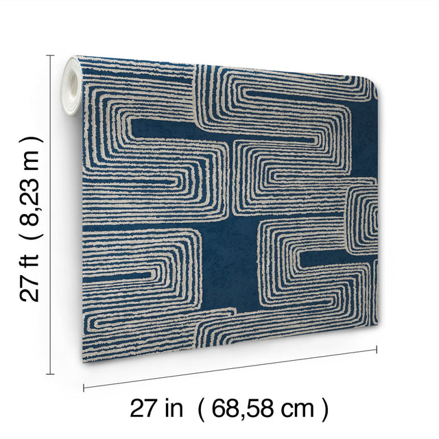 Zulu Thread Midnight & Silver Wallpaper with Bohemian Metallic Abstract Pattern - York AG2033SAM