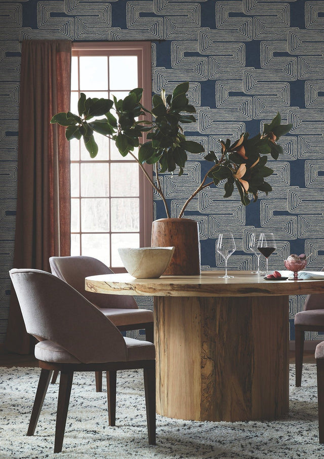 Zulu Thread Midnight & Silver Wallpaper with Bohemian Metallic Abstract Pattern - York AG2033SAM