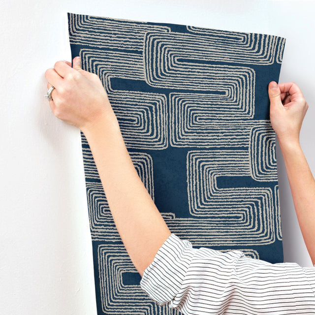 Zulu Thread Midnight & Silver Wallpaper with Bohemian Metallic Abstract Pattern - York AG2033SAM