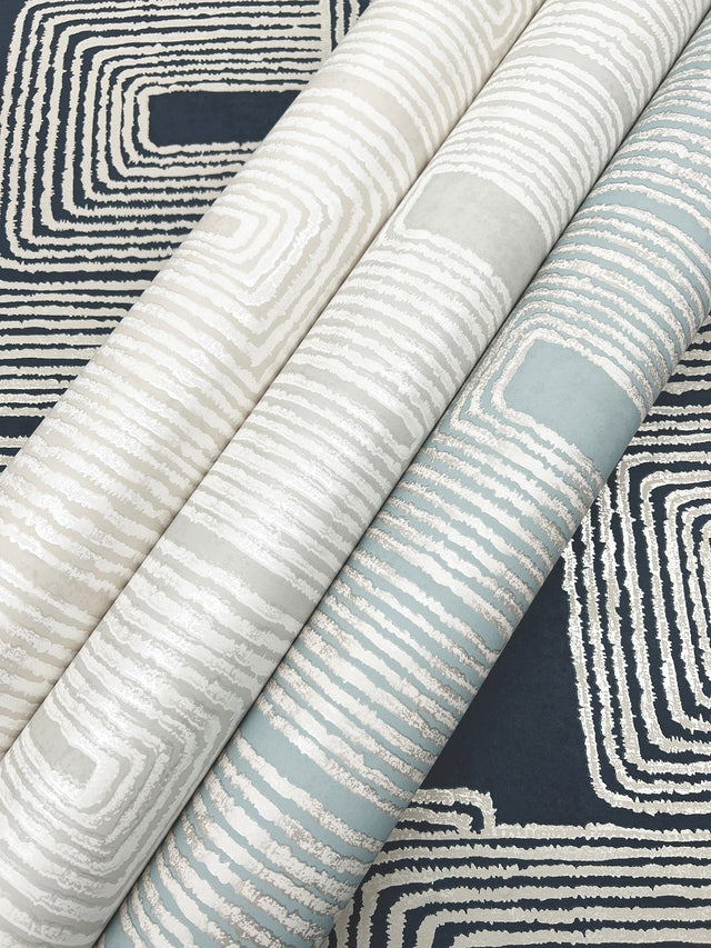 Zulu Thread Azure & Gold Wallpaper with Pearl Effect, Bohemian Pattern - York AG2034SAM