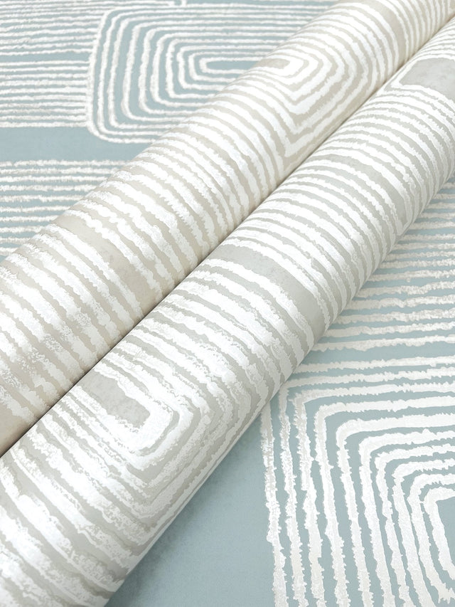 Zulu Thread Azure & Gold Wallpaper with Pearl Effect, Bohemian Pattern - York AG2034SAM