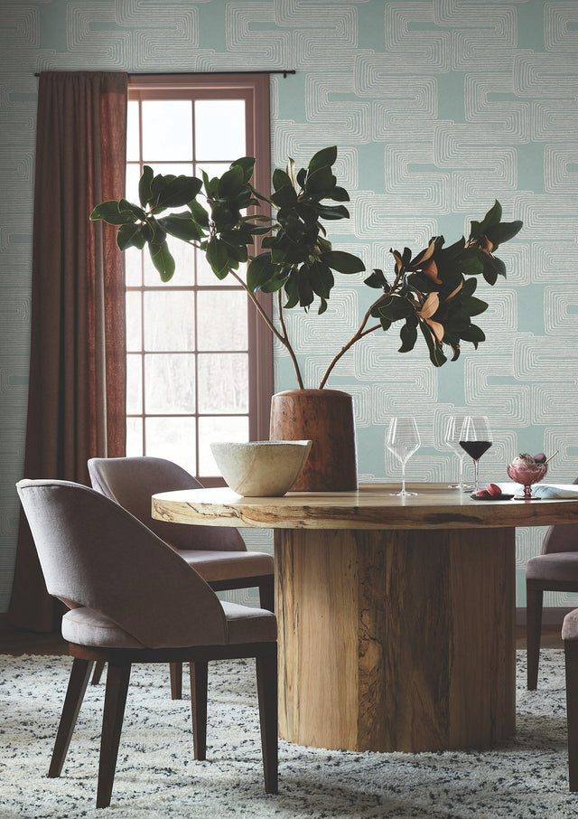 Zulu Thread Azure & Gold Wallpaper with Pearl Effect, Bohemian Pattern - York AG2034SAM