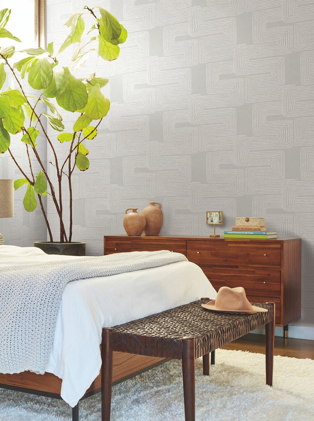 Zulu Thread Dove & Pearl Wallpaper with Pearl Effect Bohemian Abstract - York AG2035SAM