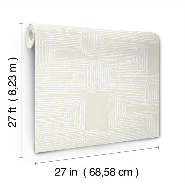 Zulu Thread Neutral & Pearl Wallpaper with Metallic Bohemian Abstract Pattern - York AG2036SAM