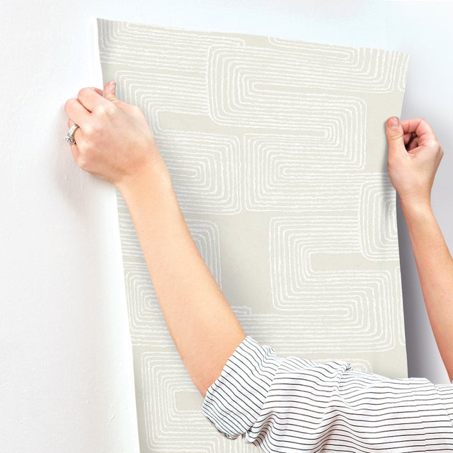 Zulu Thread Neutral & Pearl Wallpaper with Metallic Bohemian Abstract Pattern - York AG2036SAM