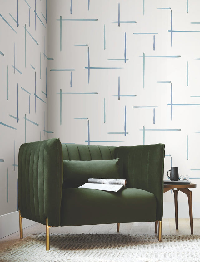 Gilded Sumi-E Blue & Glint Abstract Modern Wallpaper - York AG2042