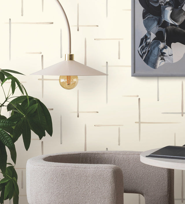 Gilded Sumi-E Neutral & Glint Wallpaper with Metallic Abstract Brushstroke Pattern, Modern - York AG2043
