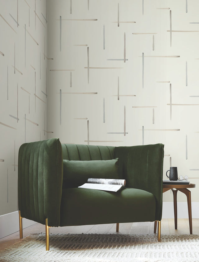 Gilded Sumi-E Neutral & Glint Wallpaper with Metallic Abstract Brushstroke Pattern, Modern - York AG2043