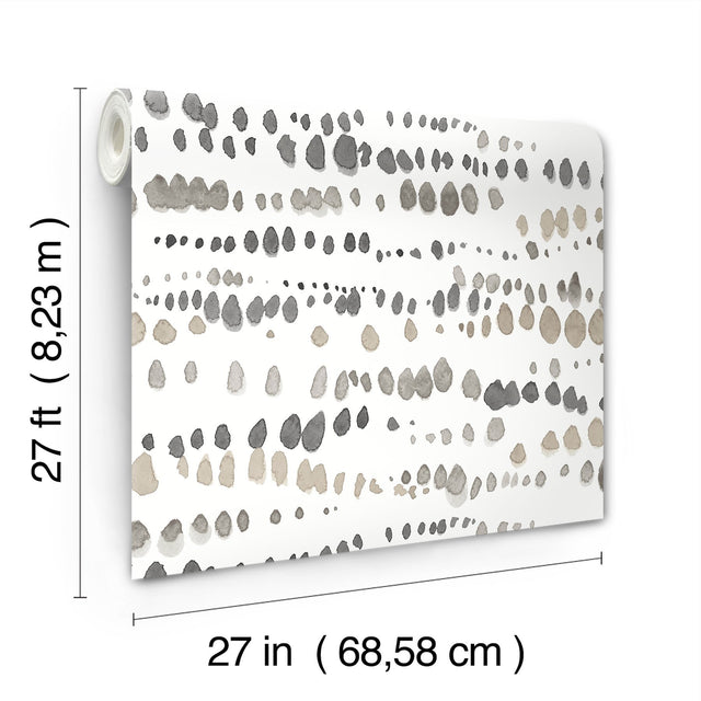 Dewdrops Black & Taupe Wallpaper with Bohemian Modern Pattern - York AG2046