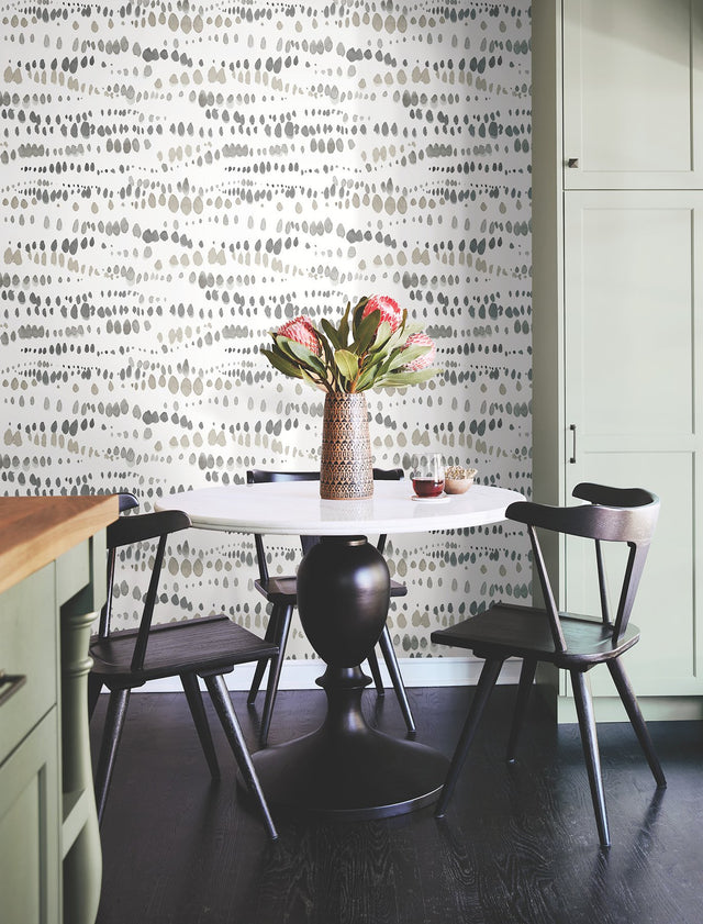 Dewdrops Black & Taupe Wallpaper with Bohemian Modern Pattern - York AG2046