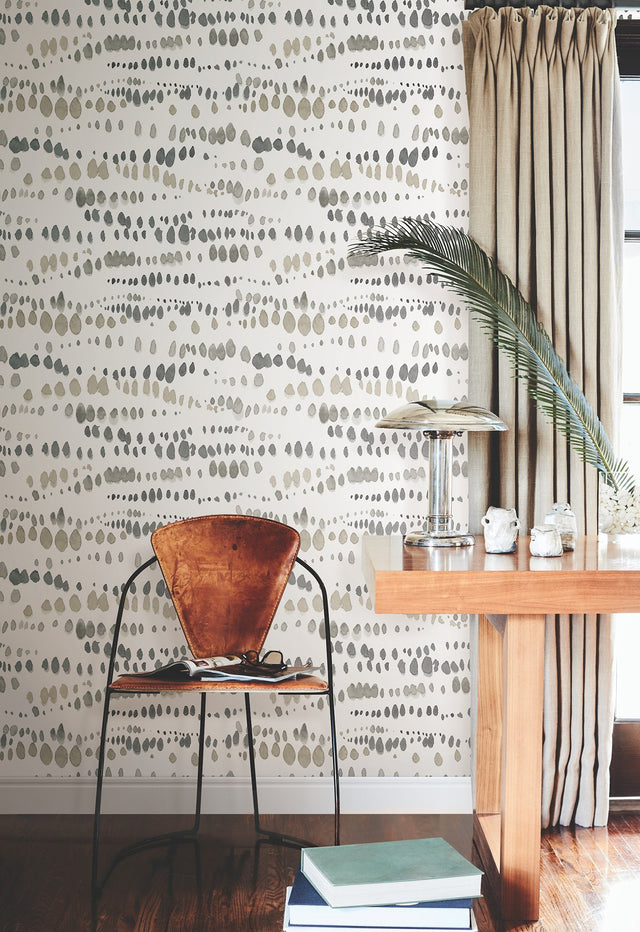 Dewdrops Black & Taupe Wallpaper with Bohemian Modern Pattern - York AG2046