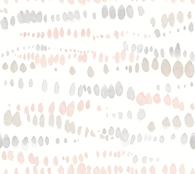 Dewdrops Pink & Grey Wallpaper with Bohemian Modern Watercolor Dot Motif - York AG2047