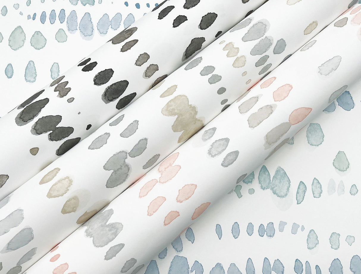 Dewdrops Pink & Grey Wallpaper with Bohemian Modern Watercolor Dot Motif - York AG2047