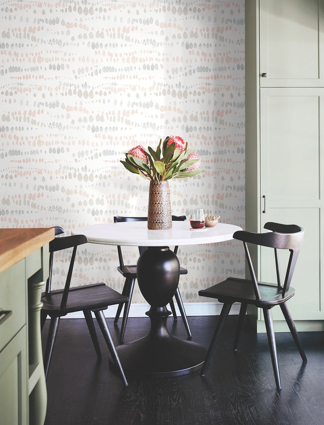 Dewdrops Pink & Grey Wallpaper with Bohemian Modern Watercolor Dot Motif - York AG2047