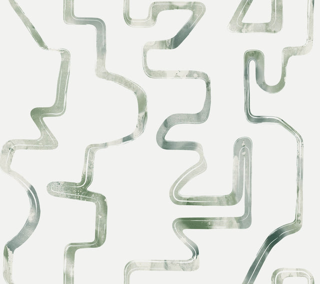 Abstract Aura Green & Grey Wallpaper with Modern Geometric Watercolor Pattern - York AG2051