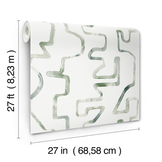 Abstract Aura Green & Grey Wallpaper with Modern Geometric Watercolor Pattern - York AG2051