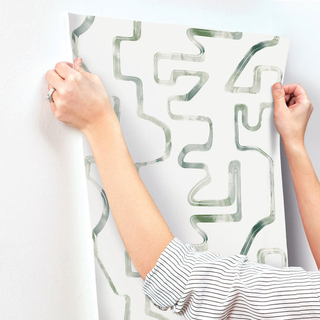 Abstract Aura Green & Grey Wallpaper with Modern Geometric Watercolor Pattern - York AG2051