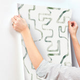 Abstract Aura Green & Grey Wallpaper with Modern Geometric Watercolor Pattern - York AG2051SAM