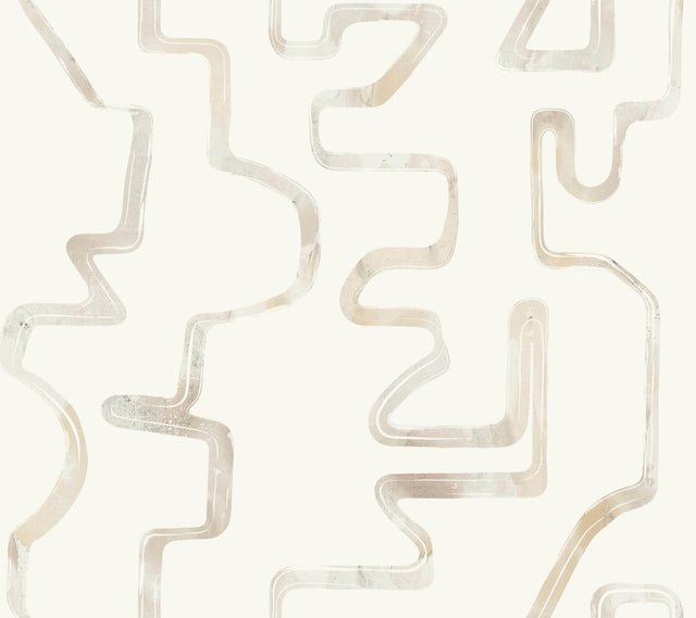 Abstract Aura Caramel & Cream Wallpaper with Modern Geometric Watercolor Lines - York AG2052