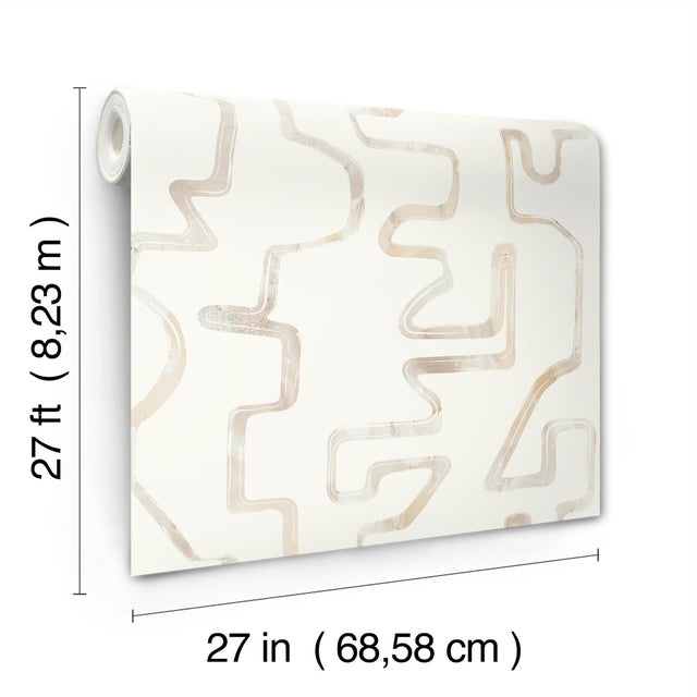 Abstract Aura Caramel & Cream Wallpaper with Modern Geometric Watercolor Lines - York AG2052