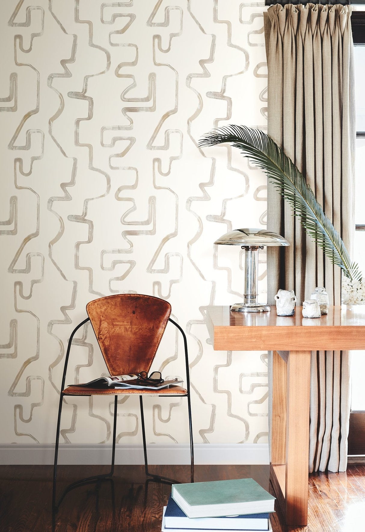 Abstract Aura Caramel & Cream Wallpaper with Modern Geometric Watercolor Lines - York AG2052SAM