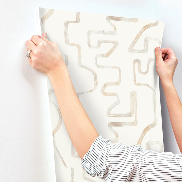 Abstract Aura Caramel & Cream Wallpaper with Modern Geometric Watercolor Lines - York AG2052