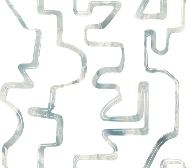 Abstract Aura Blue Smoke Wallpaper with Modern Geometric Watercolor Lines - York AG2055