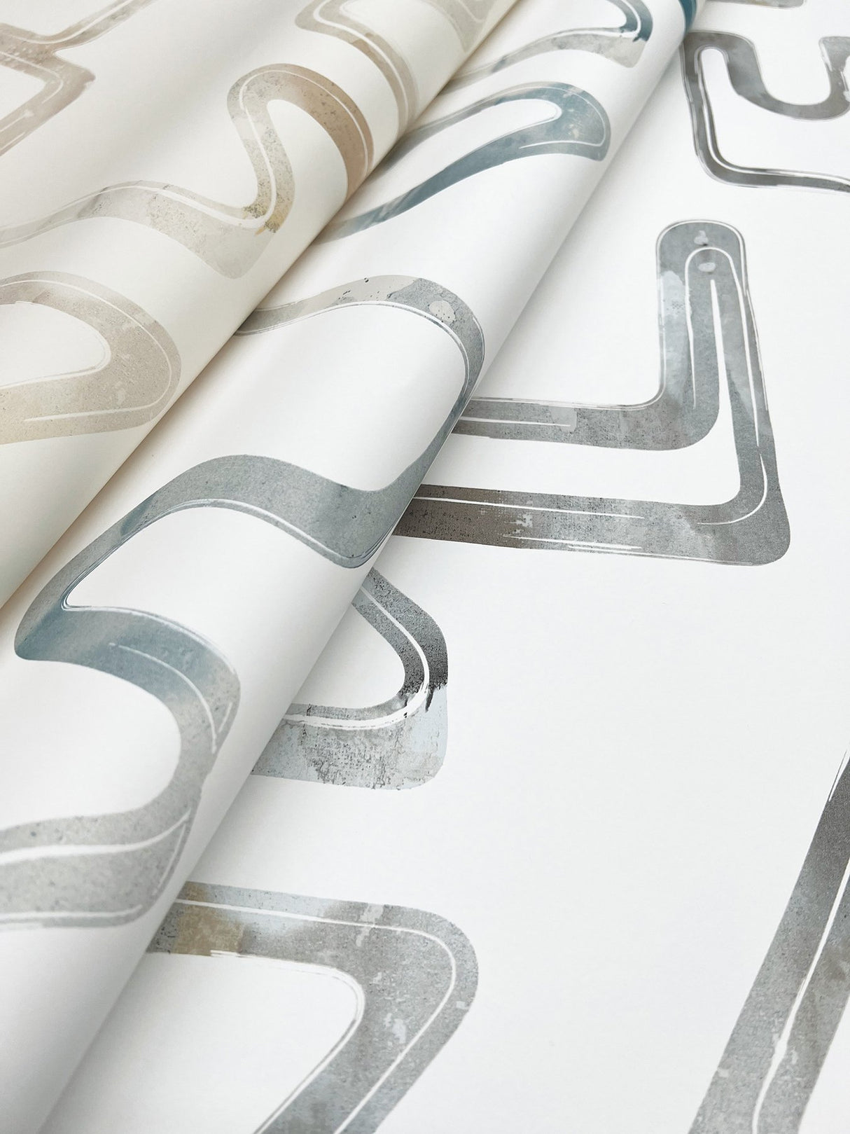 Abstract Aura Blue Smoke Wallpaper with Modern Geometric Watercolor Lines - York AG2055