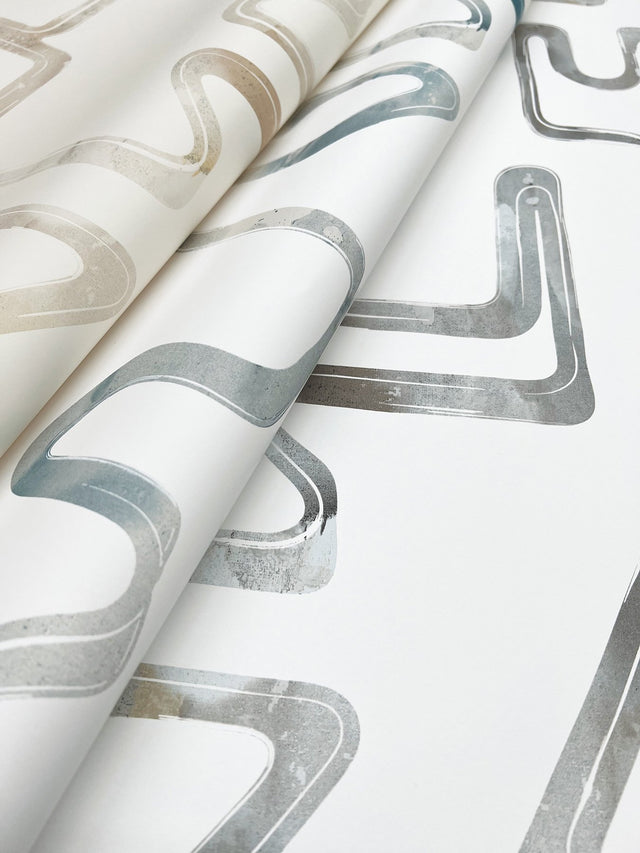 Abstract Aura Blue Smoke Wallpaper with Modern Geometric Watercolor Lines - York AG2055
