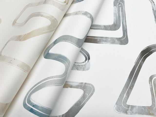 Abstract Aura Blue Smoke Wallpaper with Modern Geometric Watercolor Lines - York AG2055
