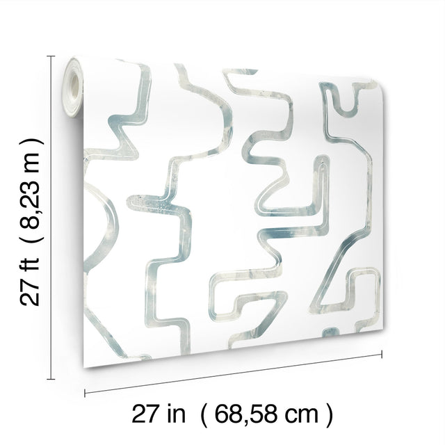 Abstract Aura Blue Smoke Wallpaper with Modern Geometric Watercolor Lines - York AG2055